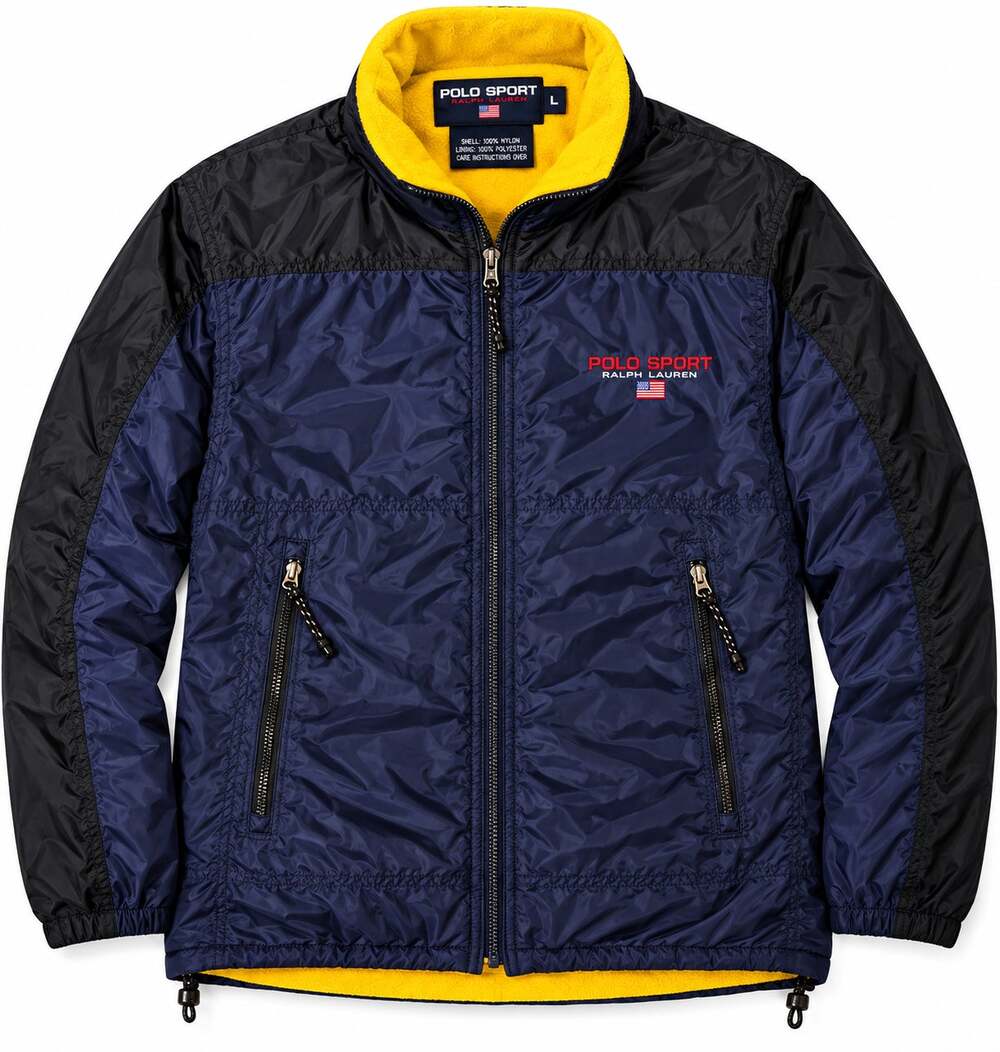 Vintage 90s Polo Sport Ralph Lauren Jacket Fleeced Lined Navy Yellow Mens Large